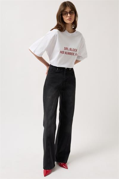 Dikiş Detay Geniş Paça Jean