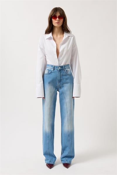 Dikiş Detay Geniş Paça Jean