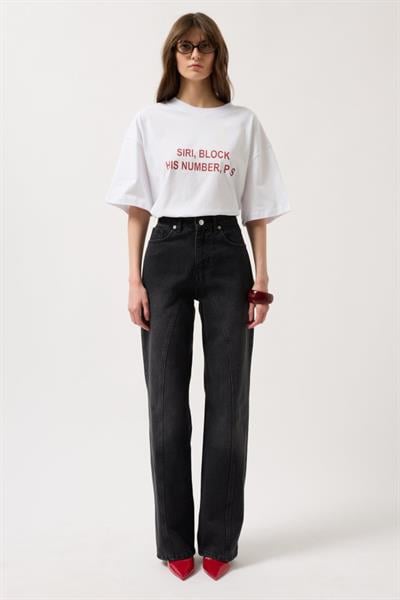 Dikiş Detay Geniş Paça Jean