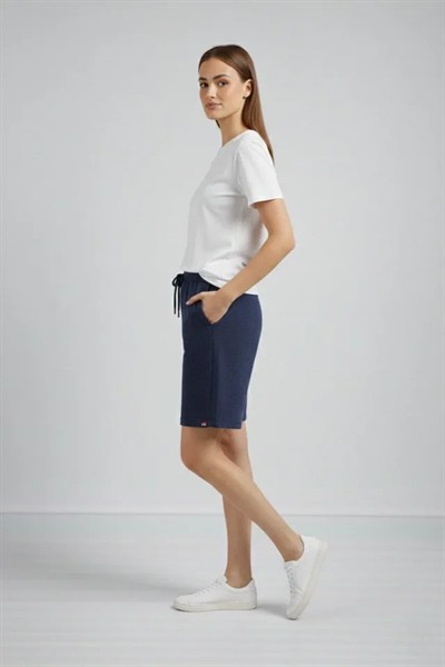 Dokuma Otoban Şort Beli Lastikli Bağcıklı, Cepli, Rahat Kesim Günlük Yazlık Şort - Lacivert