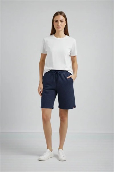 Dokuma Otoban Şort Beli Lastikli Bağcıklı, Cepli, Rahat Kesim Günlük Yazlık Şort - Lacivert