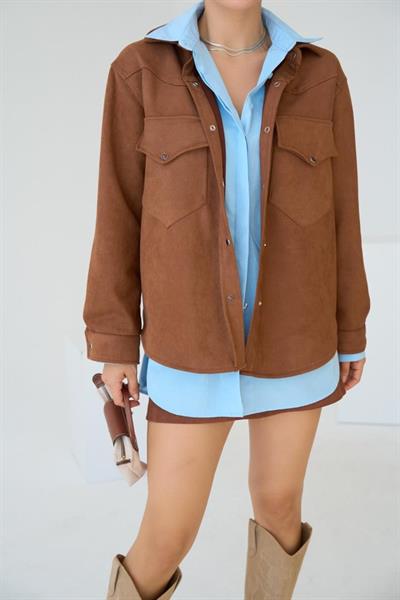 Dokuma Süet Gömlek - Taba