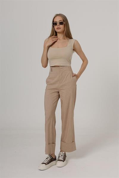 Duble Paça Pantolon - Taş