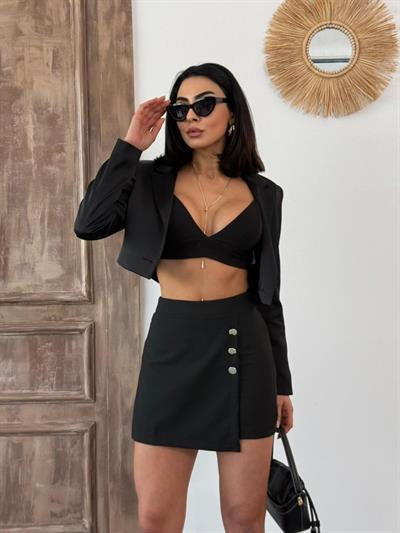 Düğme Detaylı Mini Şort Etek