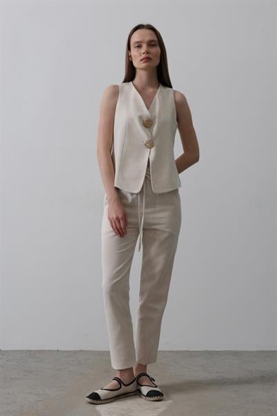 Düğme Detaylı Yelek - Krem