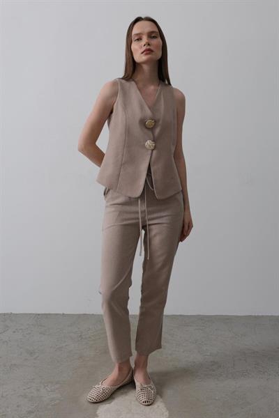 Düğme Detaylı Yelek - Vizon