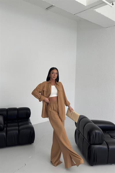 Düğmeli̇ Cepli̇ Keten İki̇li̇ Takim