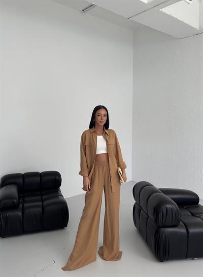 Düğmeli̇ Cepli̇ Keten İki̇li̇ Takim