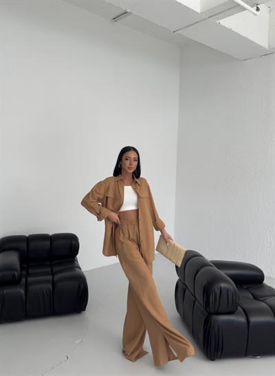 Düğmeli̇ Cepli̇ Keten İki̇li̇ Takim