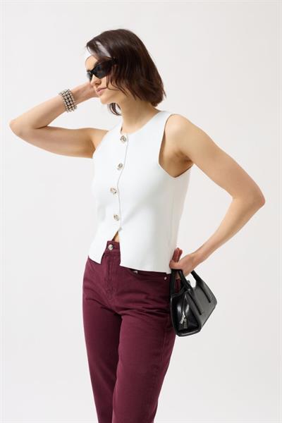 Düğmeli Dokulu Yelek