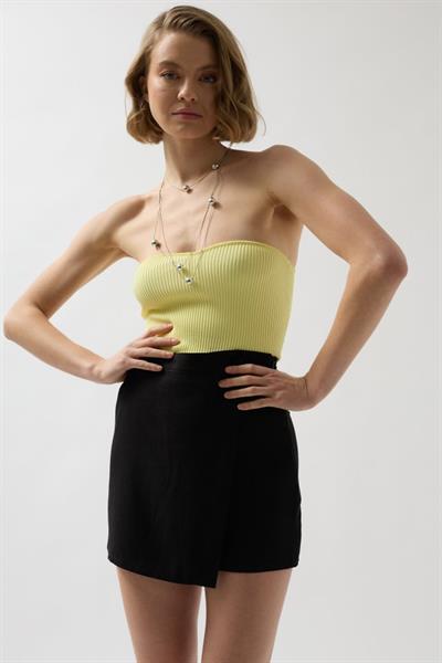 Düğmeli Keten Etek