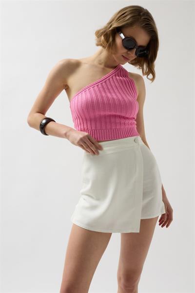 Düğmeli Keten Etek