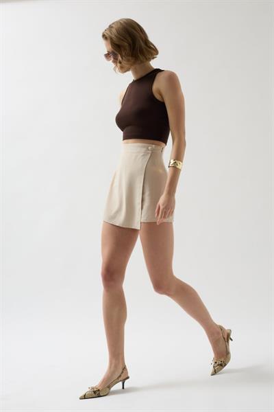 Düğmeli Keten Etek