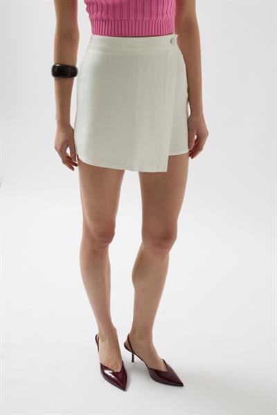 Düğmeli Keten Etek