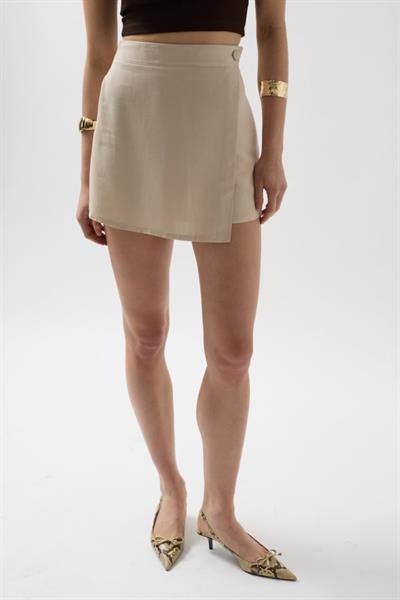 Düğmeli Keten Etek