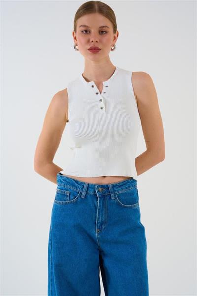 Düğümeli Atlet - Açık Krem