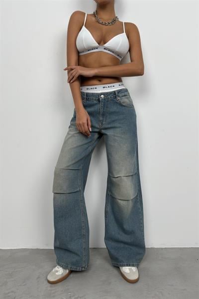 Düşük Bel Diz Katlı Jean
