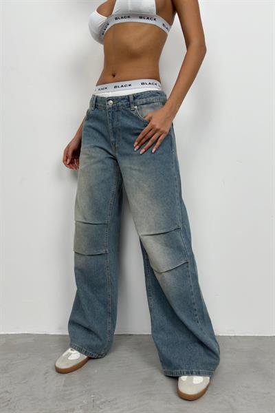 Düşük Bel Diz Katlı Jean