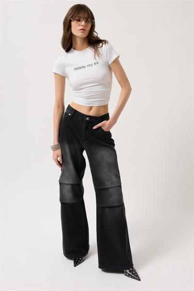 Düşük Bel Diz Katlı Jean