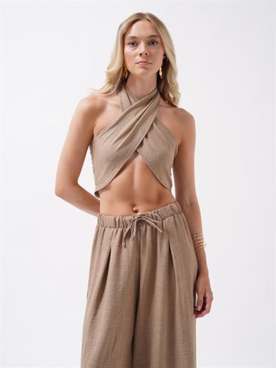 Düşük Bel Oversize Keten Pantolon