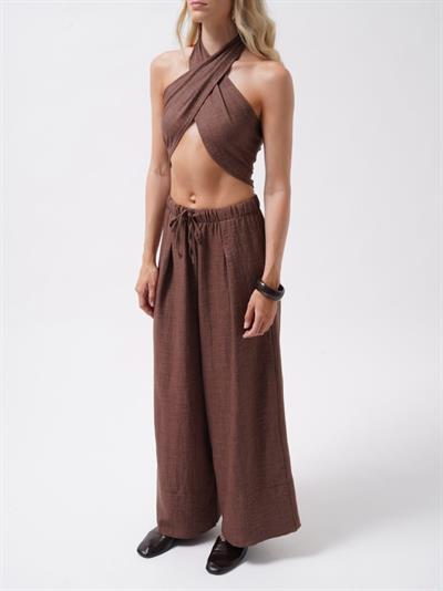 Düşük Bel Oversize Keten Pantolon