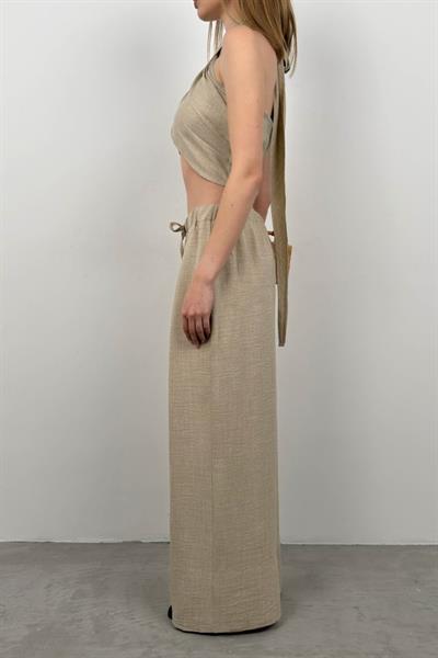 Düşük Bel Oversize Keten Pantolon