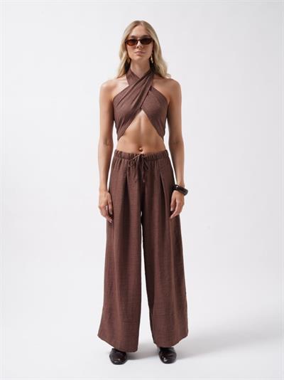 Düşük Bel Oversize Keten Pantolon