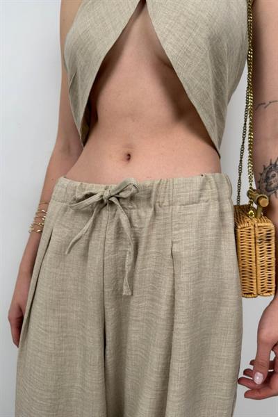 Düşük Bel Oversize Keten Pantolon