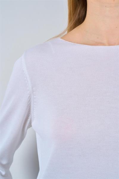 Düz Açık Yaka Kazak - Optik Beyaz