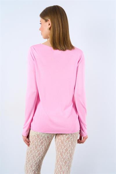 Düz Açık Yaka Kazak - Pembe