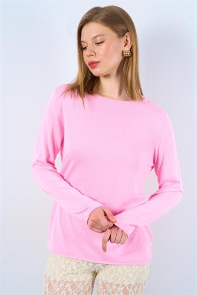 Düz Açık Yaka Kazak - Pembe