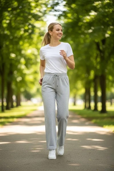 Düz Paça Beli Lastikli İpli Günlük Spor Eşofman Altı Rahat Fit - Gri