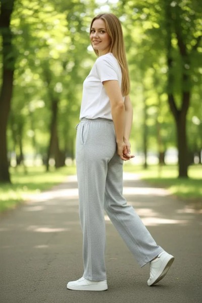 Düz Paça Beli Lastikli İpli Günlük Spor Eşofman Altı Rahat Fit - Gri