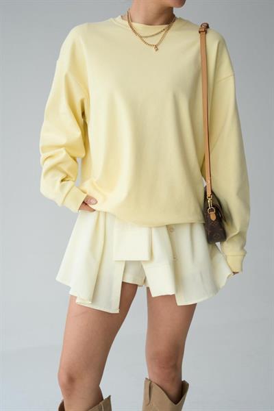 Düz SweatShirt - Açık Sarı
