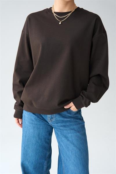 Düz SweatShirt - KAHVE
