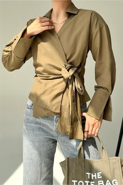 Düz Yandan Bağlamalı Gömlek - KAHVE