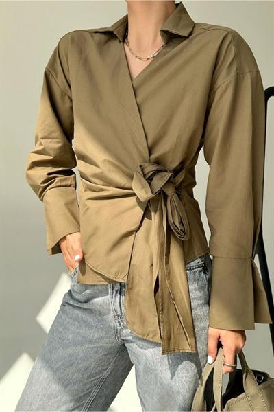 Düz Yandan Bağlamalı Gömlek - KAHVE