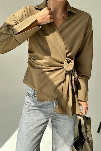 Düz Yandan Bağlamalı Gömlek - KAHVE
