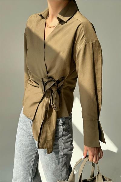 Düz Yandan Bağlamalı Gömlek - KAHVE
