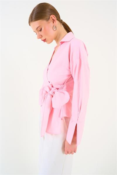 Düz Yandan Bağlamalı Gömlek - Pembe