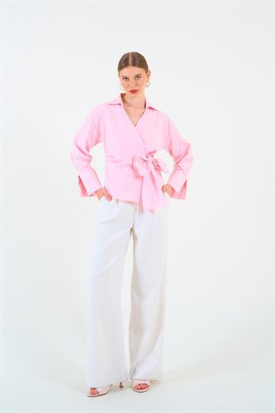 Düz Yandan Bağlamalı Gömlek - Pembe