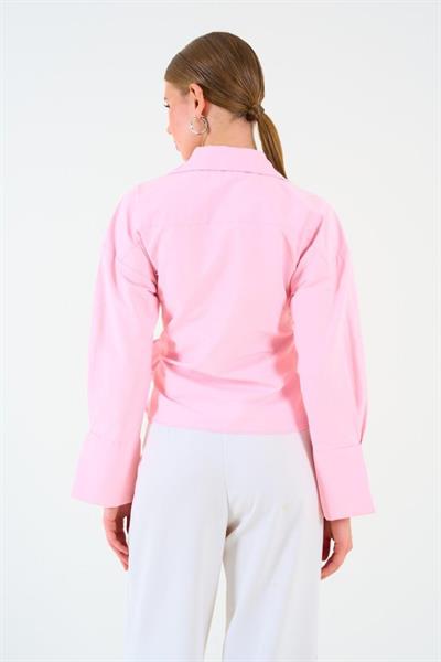Düz Yandan Bağlamalı Gömlek - Pembe