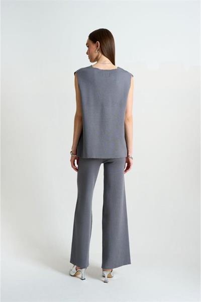 Düz Yelekli Pantolonlu Takım - Gri