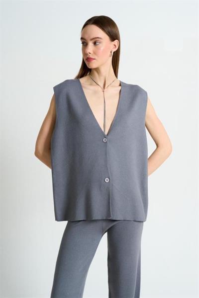 Düz Yelekli Pantolonlu Takım - Gri