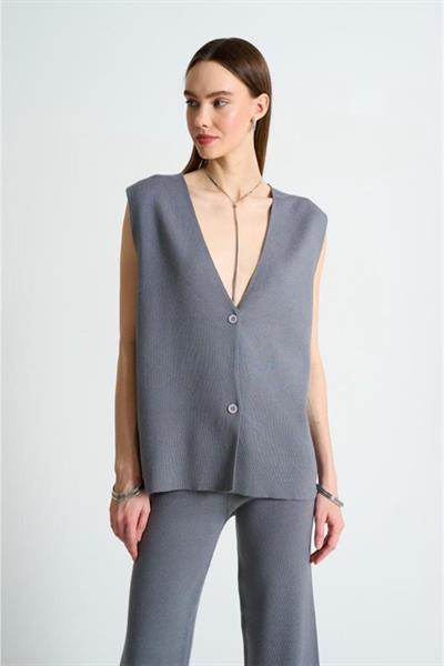 Düz Yelekli Pantolonlu Takım - Gri