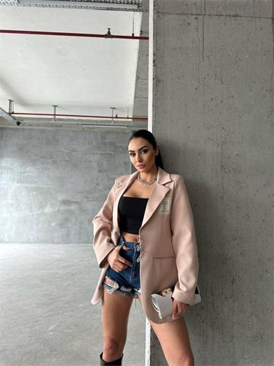 ELLO ETİKETLİ ÇENGELLİ İĞNE DETAYLI CEKET - Pudra