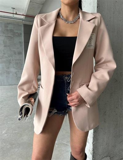 ELLO ETİKETLİ ÇENGELLİ İĞNE DETAYLI CEKET - Pudra