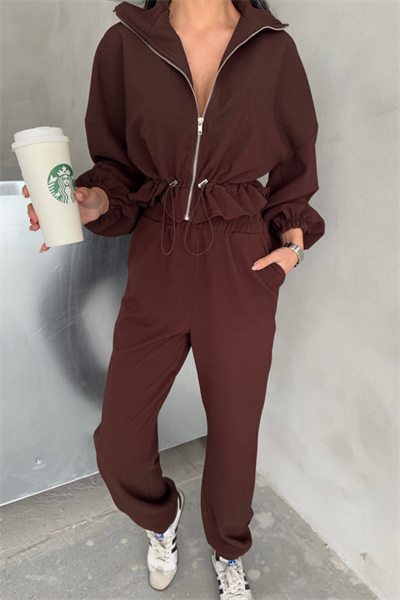 EŞOFMAN TAKIM GİFT KUMAŞ - Kahverengi