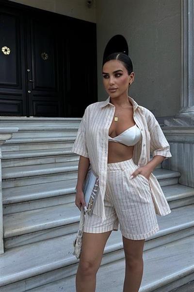 Eirene Çizgili Şort Takım 9822-0025