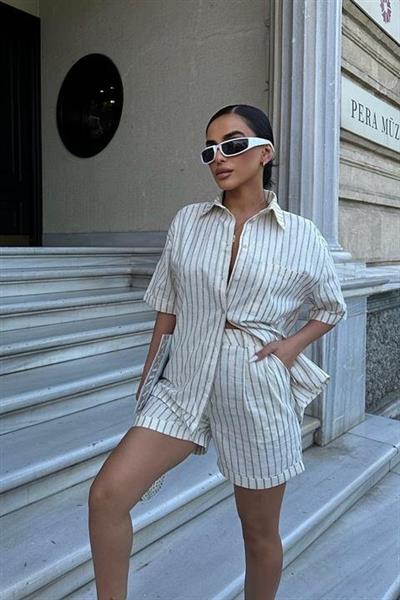 Eirene Çizgili Şort Takım 9822-0025
